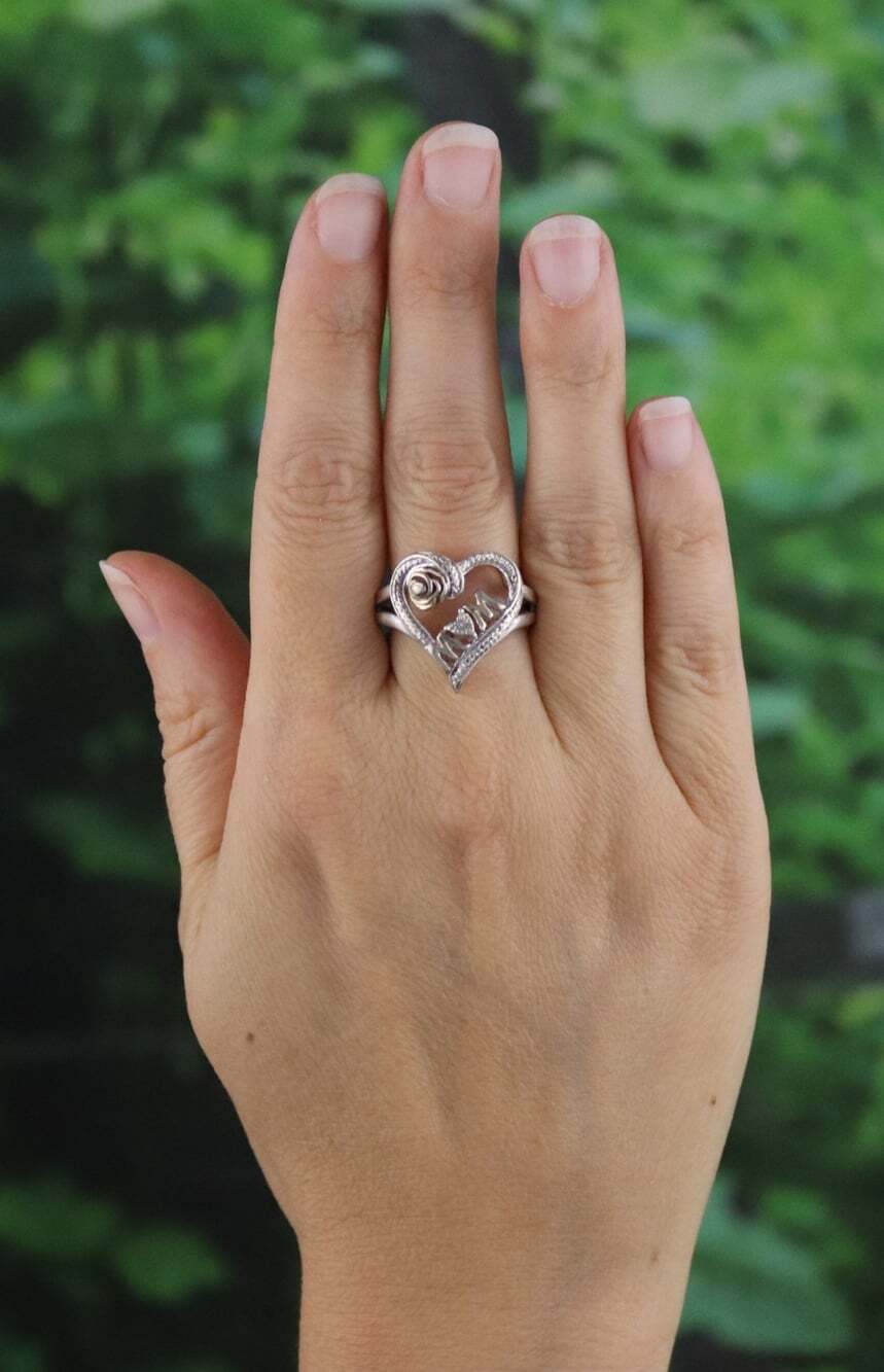 Sterling Silver Heart Flower Mom Ring Size 8 1/4 - Picture 3 of 6